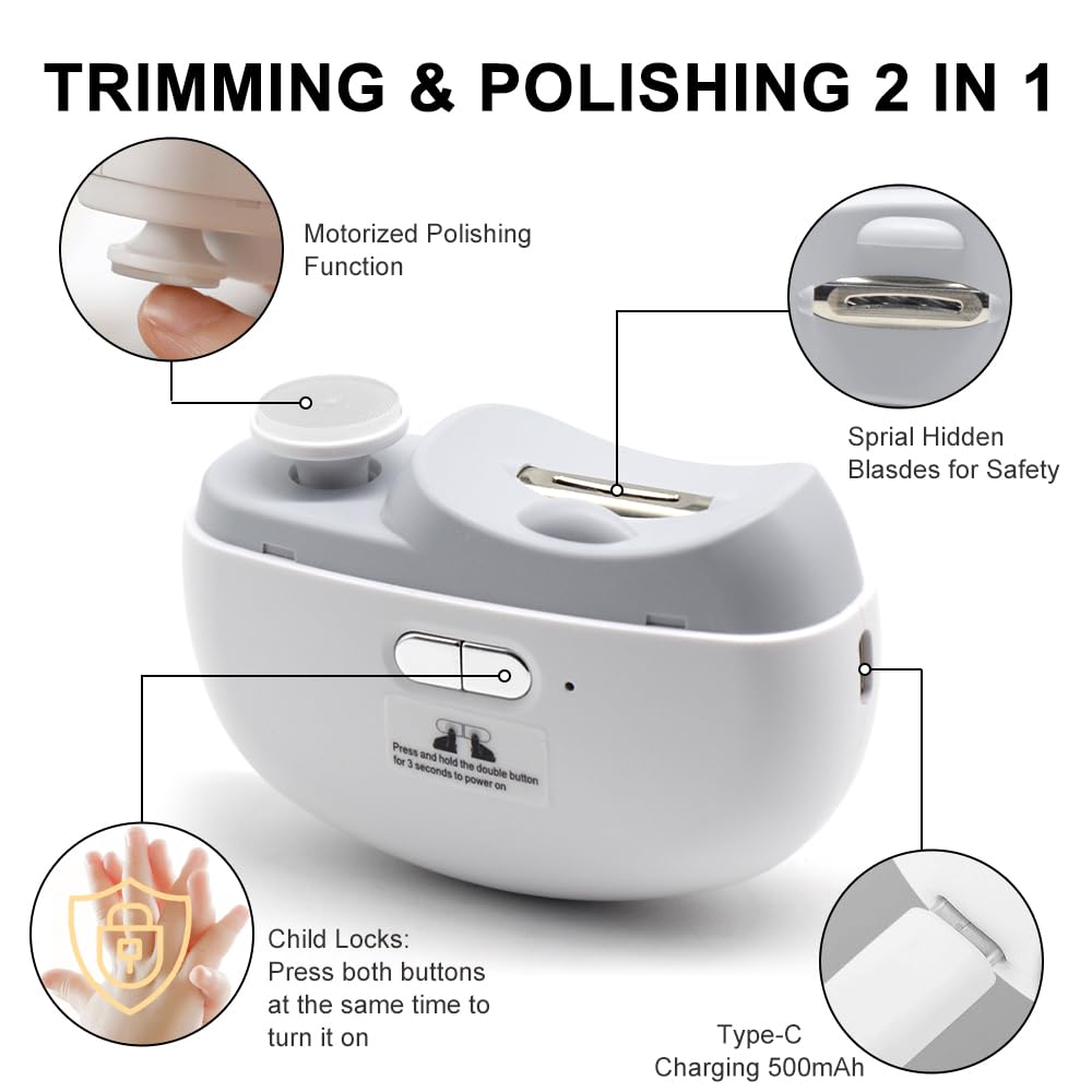 Electric Nail Clippers, Nail Polisher, LED for Trimming and Polishing Nails