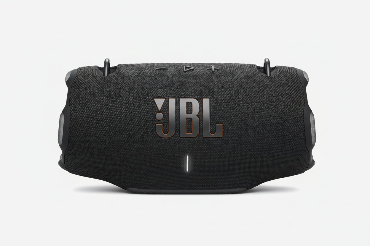 Black JBL speaker on a white background